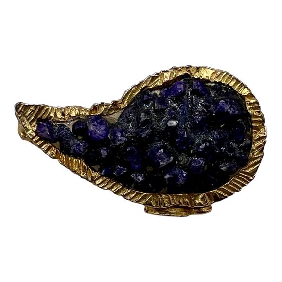 Signed Lester JOY Plique a Jour Purple Paisley BROOCH Gold Tone Costume Jewelry - Picture 1 of 7